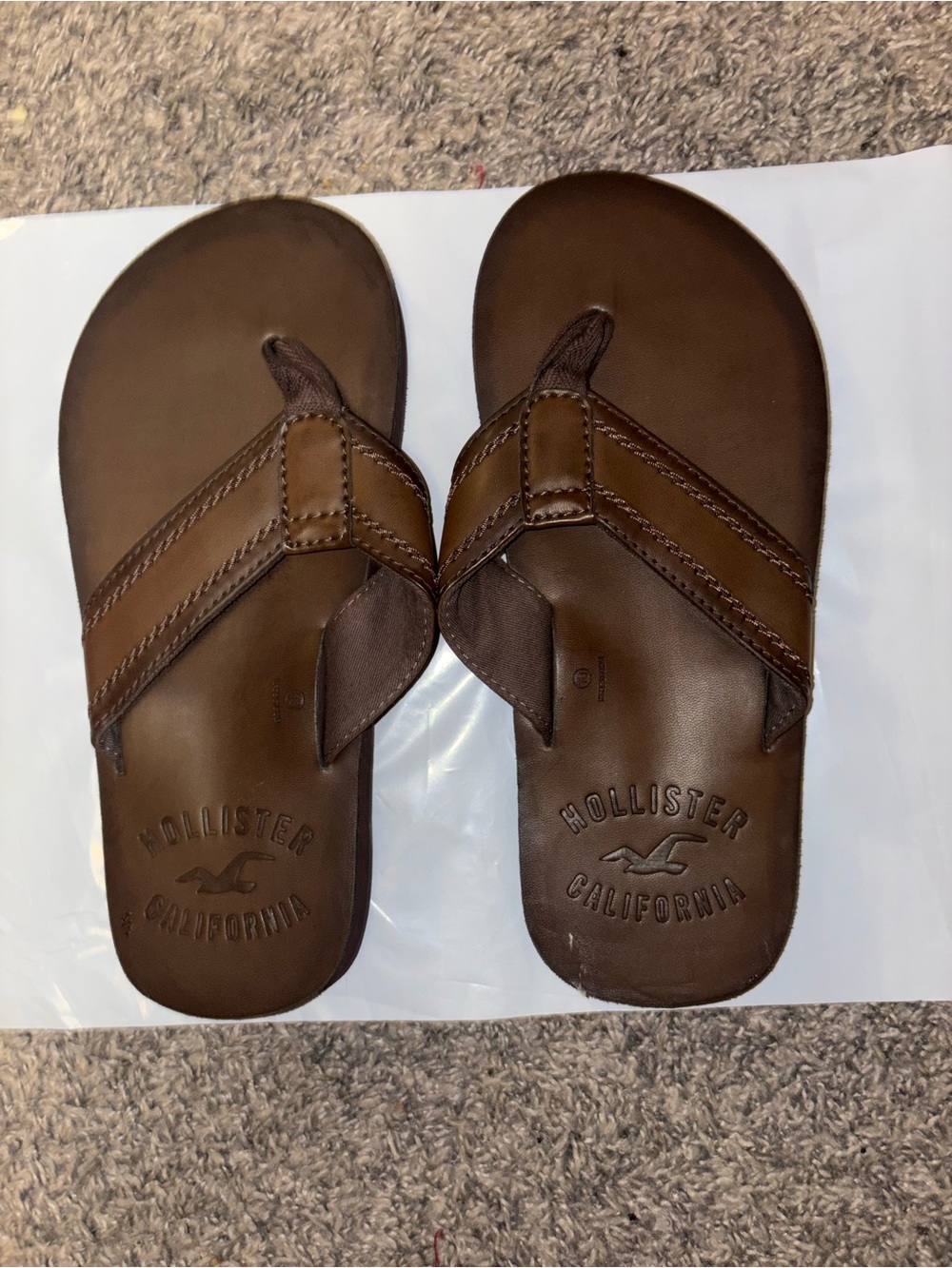 Hollister Men's Dark Brown Leather Thong Sandals
